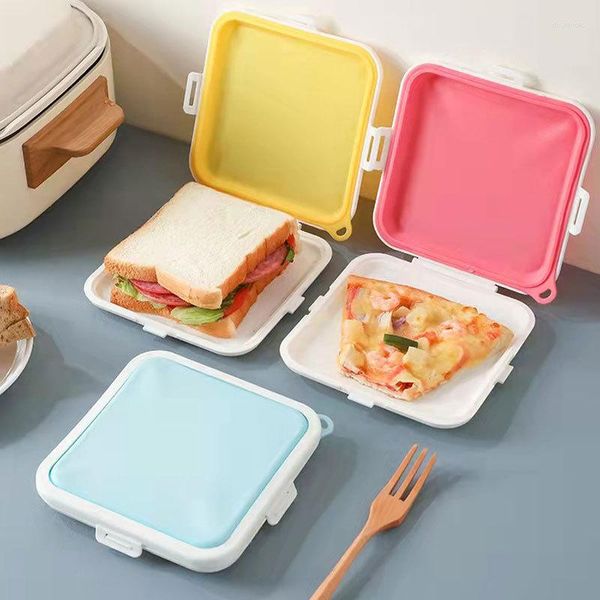 Ensembles de vaisselle Portable Sandwich Toast Bento Box Réutilisable Silicone Eco-Friendly Lunch Container Microwavable