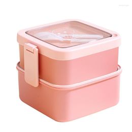 Ensembles de vaisselle Portable boîte à déjeuner scellée 2 couches enfants étudiant Bento avec fourchette cuillère étanche au micro-ondes prévenir les odeurs