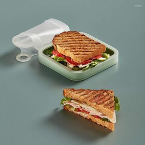 Ensembles de vaisselle Portable Silicone Sandwich Toast Bento Box avec poignée Conteneur à déjeuner écologique Étudiant de pique-nique micro-ondable