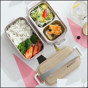 Ensembles De Vaisselle Boîte À Lunch Insated À Une Couche Portable À L'épreuve Des Fuites Treillis Debout Bento Enfants Avec Compartiment Drop Deli Mxhome Dh8Nw