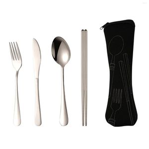 Dijkartikelen Sets draagbare roestvrijstalen flatware setporteerbare reisgerei ingesteld met Case Chopsticks Cutter vork lepel voor thuisgebruik