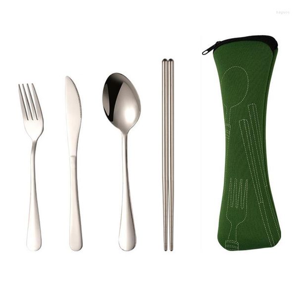 Ensembles de vaisselle Ensemble d'ustensiles de voyage portables Ustensile réutilisable avec étui Kit de couverts en acier inoxydable pour boîte à lunch Camping en milieu de travail