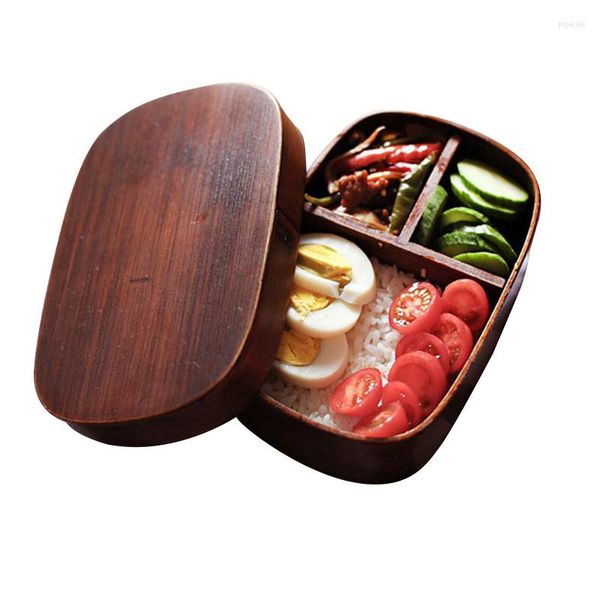 Ensembles de vaisselle Portable boîte à lunch en bois avec compartiments conteneur Rectangle japonais fruits Sushi Bento accessoires de cuisine