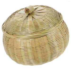 Ensembles de vaisselle panier de citrouille rond tissé petit avec couvercle paniers de rangement ménage couvercles bambou bambou en bois
