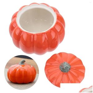 Ensembles de vaisselle Pumpkin en céramique Soup Bol DESTERS DU SUCHE STOCKING POT Assaisonnement Pot avec un couvercle Top Top Top Drop Livraison DHDVO