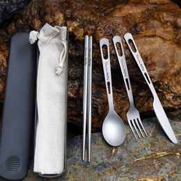 Ensembles de vaisselle Ensemble de vaisselle pure Couteau et fourchette givrés pour la maison en plein air Baguettes Cuillère Voyage Camping Portable 230901