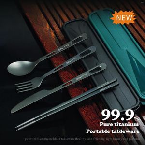 Conjuntos de vajillas Pure Titanium Tableware Juego de cuchillos para el hogar al aire libre y la cuchara de horquilla Cadpsticks Travel Camping Ultra port￡til