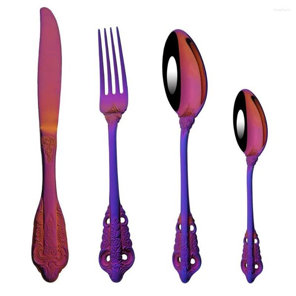 Ensembles de vaisselle ensemble violet 18/10 vaisselle en acier inoxydable couverts couteau fourchette cuillères à café fête maison cuisine argenterie