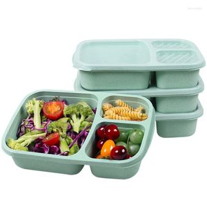 Ensembles de vaisselle de qualité 4 paquets de récipients à déjeuner en plastique pour la préparation des repas avec 3 compartiments réutilisables Bento Box pour enfants/tout-petits/adultes
