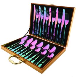 Ensembles de vaisselle Arc-en-ciel Vaisselle En Acier Inoxydable 24pcs Couteau Fourchette Cuillère À Café Couverts Western Dîner Couverts Coffret Cadeau 221208