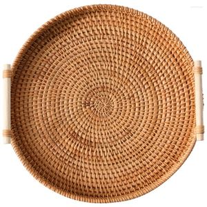 Serviessets Rotan Ronde Dienblad Tafeldecoratie Serveren Met Handgrepen Badkamer Koffiedienbladen Voor Rieten Mand Brood