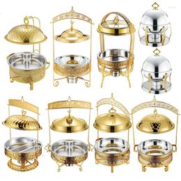 Ensembles de vaisselle Fournitures de restaurant Réchauds Buffet Ensemble de luxe Réchauffeur en acier inoxydable Réchauffeur d'or personnalisé avec couvercles suspendus