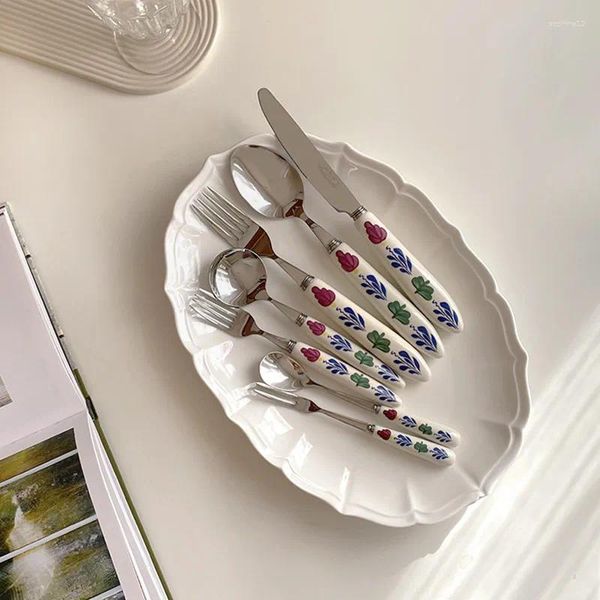 Juegos de vajilla reutilizable nórdica flor blanca de acero inoxidable spoon cuchar