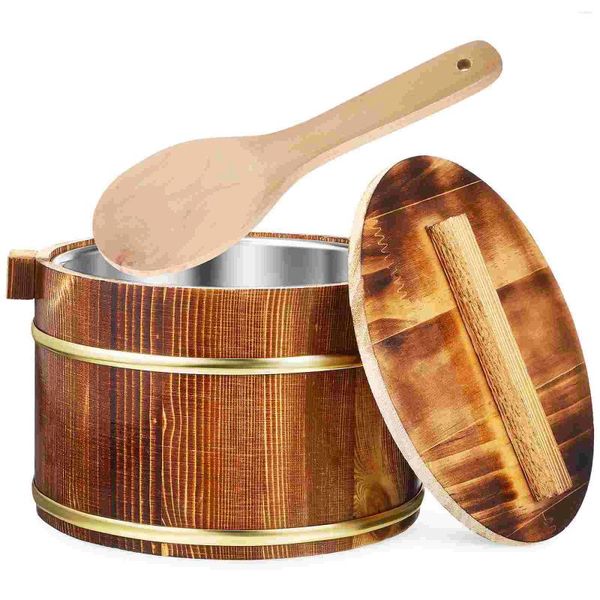 Conjuntos de vajilla Barril de arroz Cocina de madera Vaporizador Tazones para mezclar Sushi Cubo de enfriamiento Cocina de acero inoxidable Barrica al vapor Restaurante