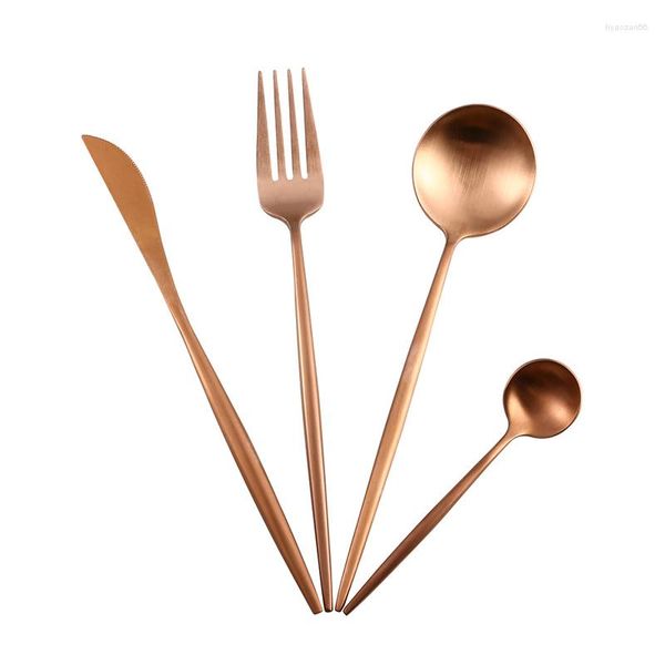 Juegos de vajilla Oro rosa 4 Unids / set Juego de vajilla Cuchillo de acero inoxidable Cuchara Tenedor Postre Cocina de lujo occidental