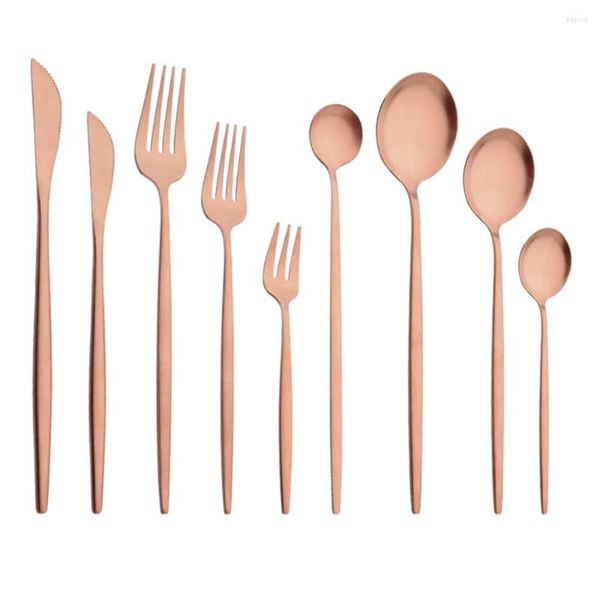 Ensembles de vaisselle Or Rose Mat Couverts Couverts En Acier Inoxydable Accueil Partie Fourchette Cuillère Dessert Couteau Cuisine Dîner Vaisselle