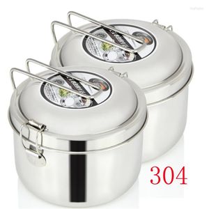 Din sets sets rond 304 roestvrijstalen lunchbox verdeeld maaltijd dubbele metalen student dozen grote capaciteit container bento boite repases