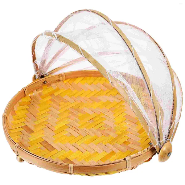 Ensembles de vaisselle Plateau rond Couverture en maille Panier de rangement en bambou Pelle à poussière extérieure Porte-fruits domestique