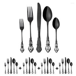 Dijkartikelen Sets Royal Type 20 stks Hoogwaardige TABLEWARE SET Roestvrij staal FLATLELY BACK BLACK LEVEN Vork Knife Zilverwerk