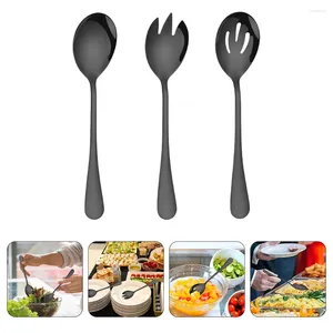 Dinware sets Serveer lepel salade lepels vork roestvrijstalen gebruiksvoorwerpen set vorken sleuf zwarte servers spork cocktail servergerei fruit