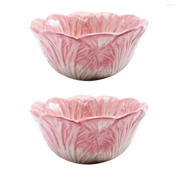 Juegos de vajilla Set 2 Heart Decor Ceramic Bowl Diseño vegetal Finger 15 1.5 6.5cm Lovely Pink Student