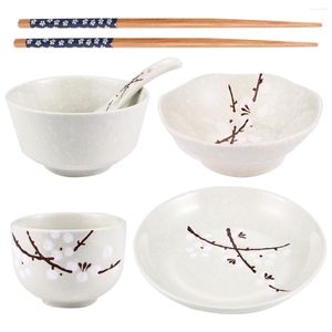 Din sets sets ingesteld keramisch Japans tafelwerk kommen dineren bord Chinese borden porseleinen kom gerechten rijst soep geschilderde kit