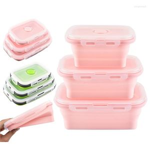 Ensembles de vaisselle ensemble de 3 boîtes à bento pliantes en silicone bol de récipient à déjeuner portable pliable