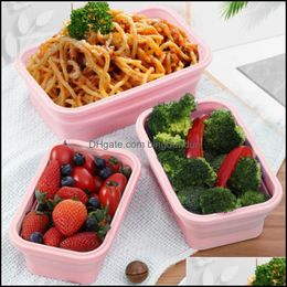 Ensembles de vaisselle Sile Pliable Lunch Box Conteneur De Stockage Bento Micro-Ondable Portable Pique-Nique Cam En Plein Air Pour Bol Enfants Drop D Dhoon