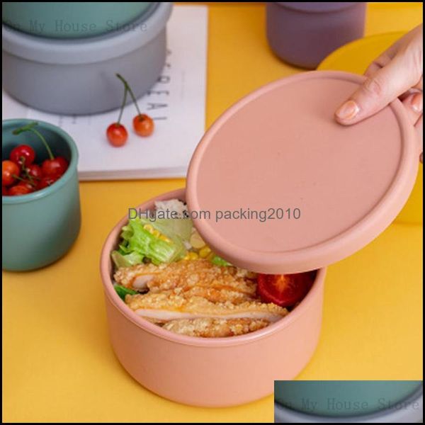 Ensembles de vaisselle Boîte de rangement en gel de silice Boîte à lunch avec salade de fruits de couvercle Fresh-Kee Bowl moderne simple scellé scellé drop d emballage2010 dh8fw