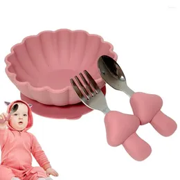 Dijkartikelen Sets Silicone Baby Feeding Set Zuigkommen Zachte lepel Vork Telassen Leuke pompoenontwerp met magnetron