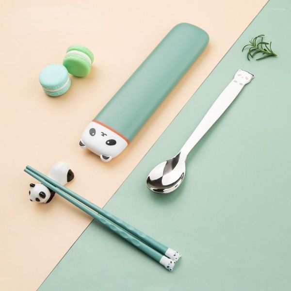 Ensembles de vaisselle Silicone ours décoration baguettes cuillère ensemble enfants Gadgets vaisselle en acier inoxydable Dessert alimentation enfant enfants