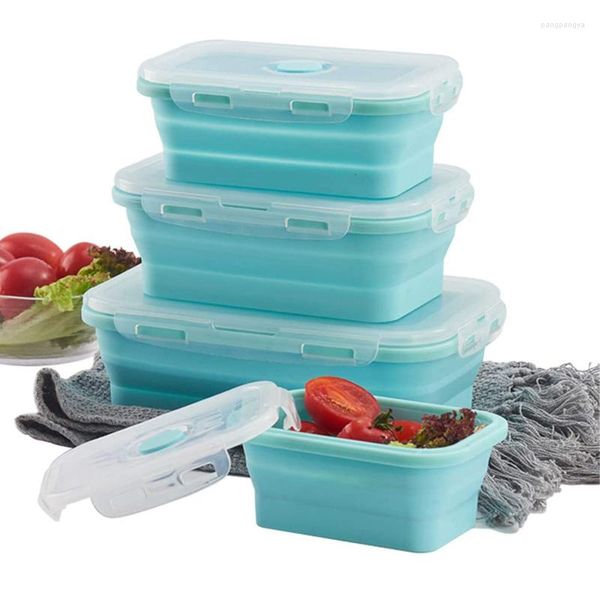 Ensembles de vaisselle en silicone Boîte à lunch pliable Contat de rangement portable Bento Microwavable Camping Camping Outdoor Salade écologique