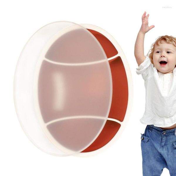 Juegos de vajilla de silicona, platos divididos para niños pequeños, placa de succión con forma de pelota de Rugby para niños, suministros de alimentación, autoentrenamiento