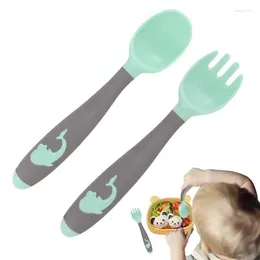 Ensemble de vaisselle en silicone fourches et cuillères auto-alimentations auto-alimentaires pour les enfants Ensemble d'alimentation résistante à la chaleur