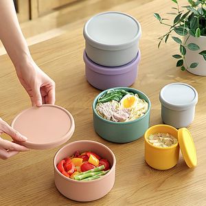 Ensembles de vaisselle Boîte de conservation en silicone avec couvercle Bento Déjeuner Bol à salade de fruits Moderne Simple Stockage rond scellé NJ72011