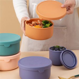 Ensembles de vaisselle Boîte à lunch en silicone Garder au frais avec couvercle Bol à salade de fruits Bento Cuisine de stockage ronde scellée portable