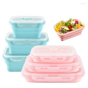 Dinyire Sets Silicone Lunch Storage Box Folding Bowl Nontoxic Solid Portable School Tray Joint Container 3PCS/SET