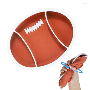 Ensembles de vaisselle Silicone plaque d'alimentation pour tout-petits boule de Rugby forme aspiration pour l'entraînement plat à poignée divisée antidérapant auto