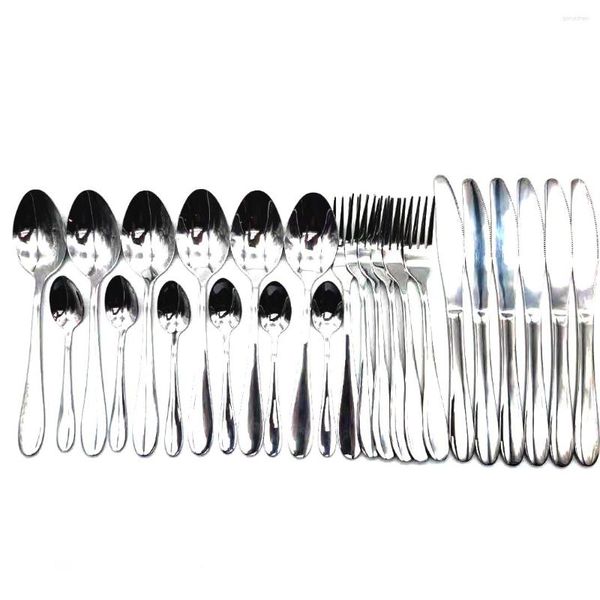 Ensembles de vaisselle Argent Vaisselle Boîte en acier inoxydable Ensemble de couverts 24 Pcs Fourchette Cuillère Couteau Or Complet