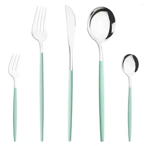 Ensembles de vaisselle à l'argenterie Mint Green Silver 5PCS / Set Cutlery Knife Gake Fork Coffee Tea Spoon Ensemble de vaisselle en acier en acier inoxydable