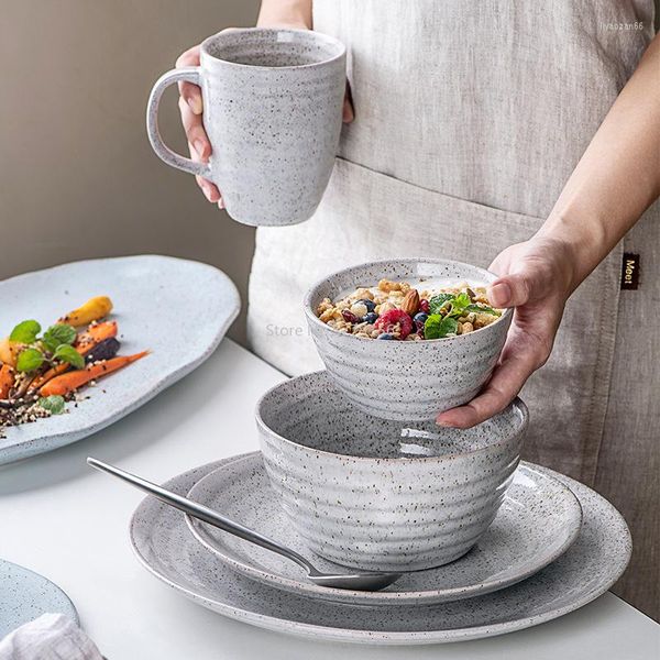 Ensembles de vaisselle ensemble de vaisselle en céramique Simple et créatif four glaçure soulagement repas ménagers bol japonais assiette de petit déjeuner aux fruits
