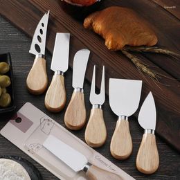 Ensembles de vaisselle en caoutchouc Handle en bois manteau au fromage en acier inoxydable couteau et fourchette de cuisson au beurre d'outils accessoires