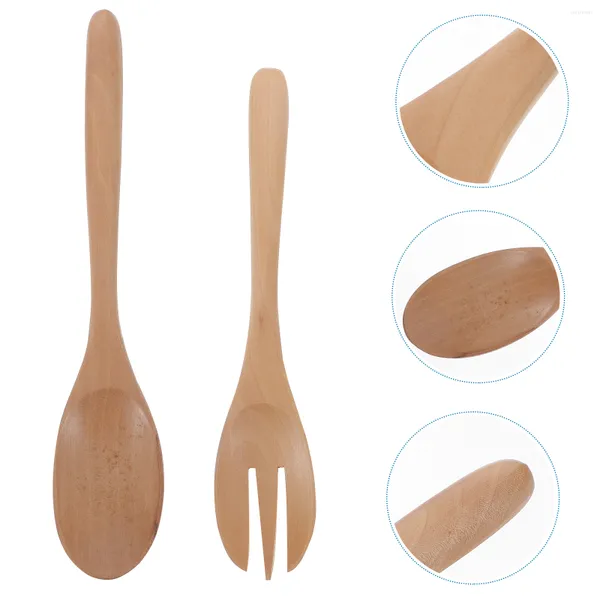 Vaisselle Ensembles Snack Set Bambou Salade Mains Ustensiles De Cuisine Mélange Dîner Fourchette Cuillère Serveur Bol Ustensiles Servir Spaghetti En Bois