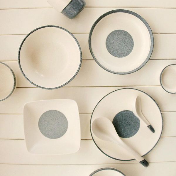 Ensembles de vaisselle Couverts en céramique émaillés de neige, assiettes, bol de riz de style japonais, cuillère, bols à soupe sous vaisselle ronde émaillée en porcelaine