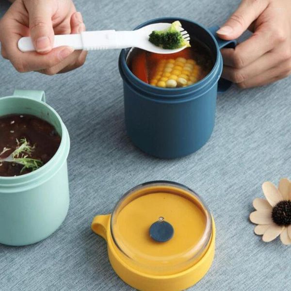 Ensembles de vaisselle Soup Bowl Microwavable Tmeal tasse de farine de silicone Plug à la chaleur Préservation des élèves Petit-déjeuner avec couverture scellée