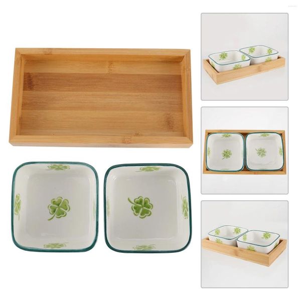 Ensembles de vaisselle Sauce de soja Plat Japonais Plate de bijoux d'assiette de fruits japonais plateaux en céramique avec support de bois