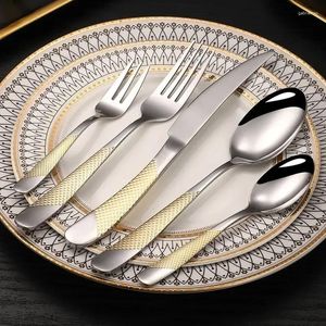 Ensembles de vaisselle cuillère couverts Steak ensemble couverts fourchette en or couteau en acier inoxydable luxe occidental 30 pièces vaisselle en acier