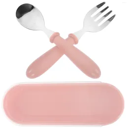 Ensembles de vaisselle cuillères vaisselle pour enfants fourchette pour enfants avec poignée en plastique ustensiles en acier inoxydable pour tout-petits