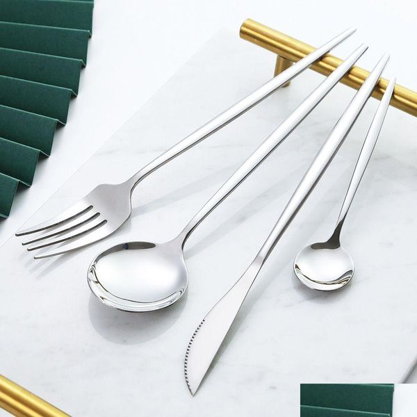 Set di stoviglie Set di stoviglie in acciaio inossidabile 410 Coltello Forchetta Cucchiaio Elegante stile occidentale Ins Consegna a domicilio Cucina da giardino da pranzo Ot6Gj