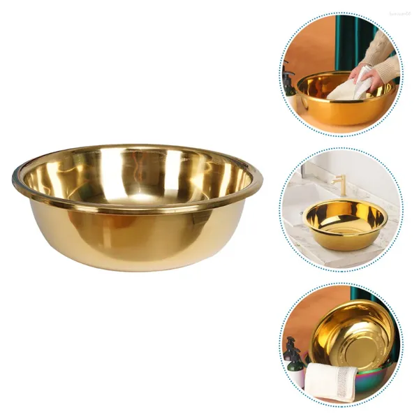 Conjuntos de vajilla Lavabo de acero inoxidable Baño de cocina engrosado Lavado de vegetales para el hogar (oro) Tazones para mezclar Redondos Grandes para metal extra grande